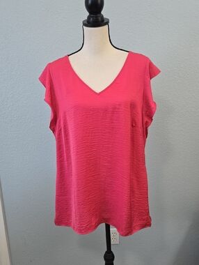 CABI Style 4120 Rose Top V-Neck Cap Flutter Sleeve Top - Pink Sz XL